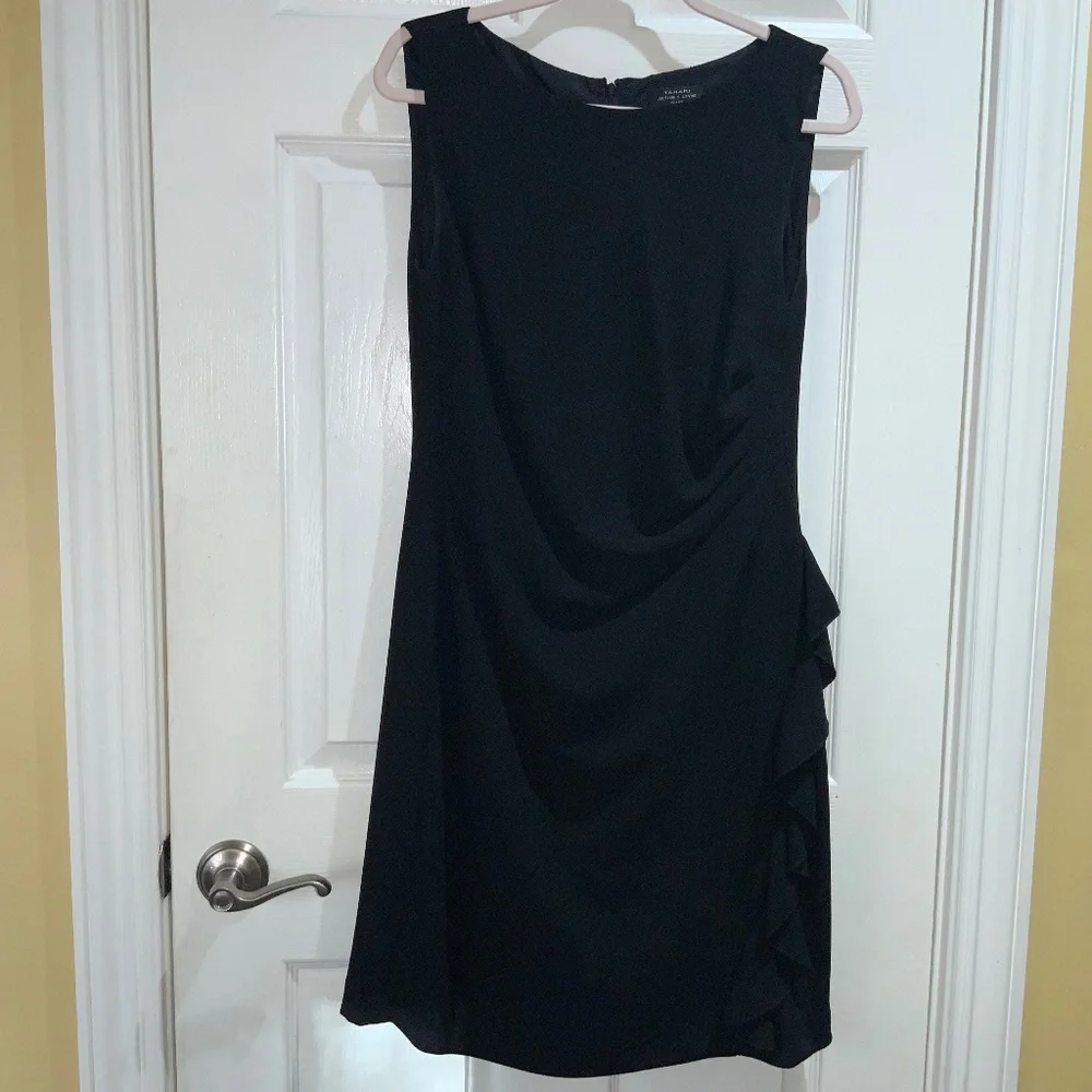 Tahari ASL sheath dress Sz 14P sleeveless side ruffle detail Little Black Dress - Picture 1 of 9
